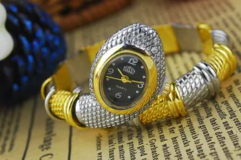 CUSSI дамски часовник Кварцов часовник луксозни златни дамски часовник гривна рокля часовници змия форма на гривна relogio feminino
