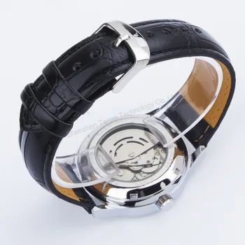 Елегантно diamond auto дата на автоматични часовници за самостоятелно ликвидация черна кожена каишка мъжки часовник