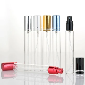 Продажба на едро 100 бр./лот 15 мл преносим цветен стъклен флакон парфюм с пистолет празни козметични контейнери за пътуване