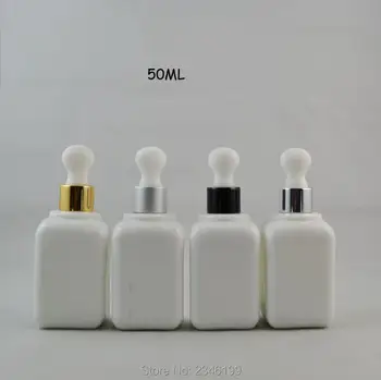 50 мл, 10 бр. / лот квадратна форма празна бутилка етерично масло, DIY Бял стъклен съд-краен, зареждане с течен пакет от най-високо качество
