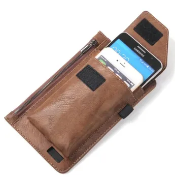 Кука контур човек колан с цип чанта за карти с двойна мобилен телефон кожен калъф за ZTE nubia Z11 / Z11 Max/nubia N1, Axon 2, Axon 7, Zmax 2