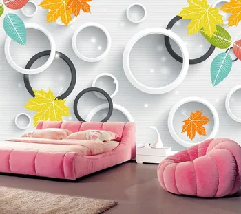 Потребителски голям стенопис, свеж и елегантен, модерен 3D кръг оставя тапети, хол с диван телевизор стените в спалнята тапети домашен интериор
