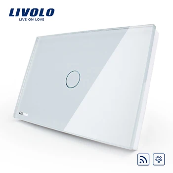 Livolo Remote Switch, стандарт на САЩ и AU, VL-C301DR-81, Бял Кристален стъклен панел, монтиран на стената лампа безжично дистанционно димер