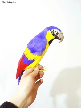 голям 42 см цветни жълто-сините пера на папагал птица твърд модел на зависимостта, дом градина декорации подарък s1389