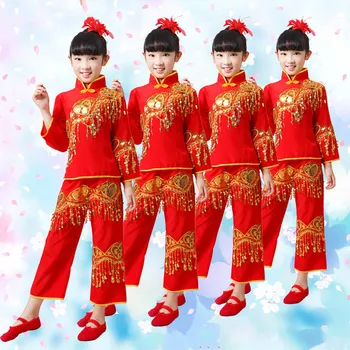 Китайското класическо танцово рокля за момиче национални танцови костюми Янко китайски традиционен костюм Детски дрехи за изпълнения