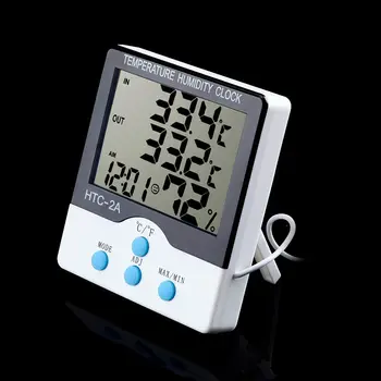 Домакински метеорологичната станция термометър, влагомер цифров LCD дисплей температура влажност метър будилник с магнитна стойка HTC-2A