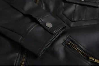 2017 нов дизайн на щанд яка Slim fit мъжки кожени якета и палта високо качество на ПУ якета черно ежедневни байкерская яке