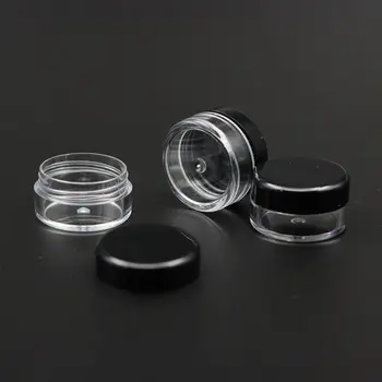 100шт кръгла основа 5 г грам прозрачна пластмасова банка с капак козметични банки бял черен крем Jar козметични контейнер, проба Jar опаковка