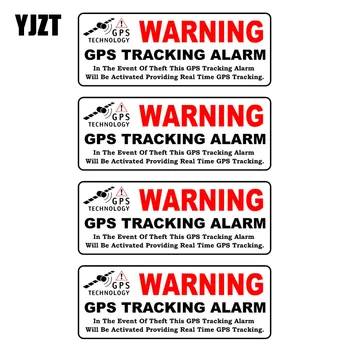 YJZT 10CM*3.9 CM 4x Car Sticker WARNING GPS ПРОСЛЕДЯВАНЕ ALARM Светлоотразителни Personality Decal C1-7582