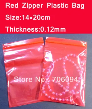 Размер: 14*20 см, 200 бр. / лот, червена найлонова торбичка с цип, найлонов плик PE,найлонова торбичка Ziplock