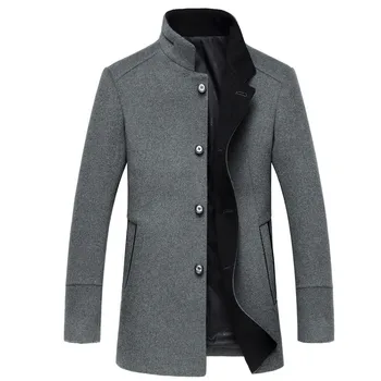 2016 зима мъжка мода високо качество на вълнени якета тренч палто мъжете однобортный Мандарина яка ветровка вълна палто