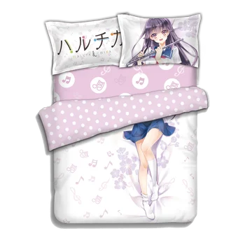 Японското аниме спално бельо спално бельо, комплекти за легла покривки чаршаф калъфка 4шт
