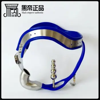 Топ stainless steel blue male chastity belt cock ring with anal plug Y style chastity device sex products male връзване for man