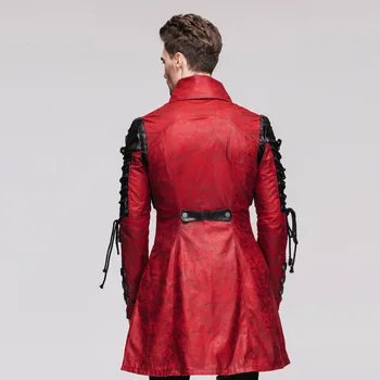Дяволът мода пънк изкуствена кожа за мъже униформи дълги якета steampunk готическия черен червен Есен Зима палто на горно облекло