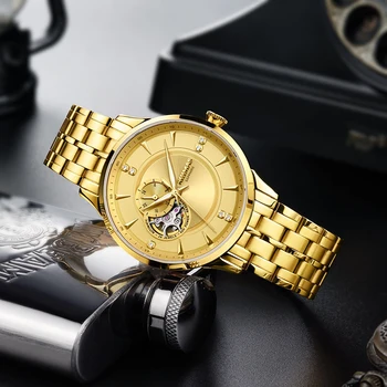 RUIMAS автоматични механични часовници мъжки луксозна марка Златна рокля бизнес ръчни часовници Relogio Masculino неръждаема стомана Saat