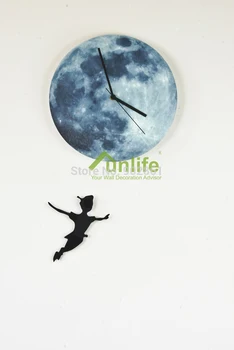 Funlife (TM) светят в тъмното на Луната стенни часовници, Funlife изключителен Питър Пан карикатура развъдник на Лунна светлина стена маятниковые часовници светлина