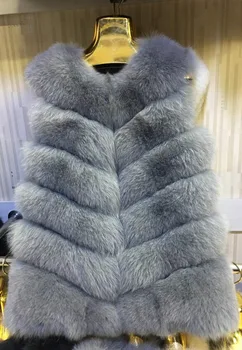 2018 Нов прием на средната покрити с V-образно деколте Welfurlena 70 см натурален истински жилетка зима без ръкави, FO. x кожа шарени дебели палта за DHL