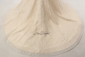 Vestido De Noiva 2017 Русалка сватбени рокли Секси V-Back ръкави почистване влак булката рокля дантела апликация Robe de mariage