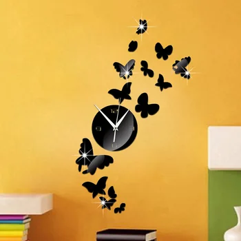 Огледало декор на красиви стенни часовници 3d пеперуда баня часовник водоустойчив стикер Relogios Parede модерните дигитални часовници