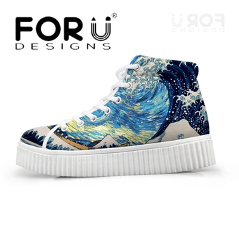 FORUDESIGNS Women High Top Платформа Shoes 3D Waves Pattern Female Height Increasing Flats Casual Women ' S Подлец Zapatos Mujer