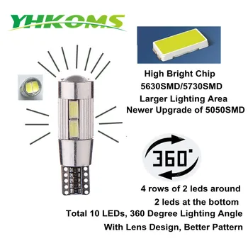 YHKOMS 10 бр T10 W5W LED лампа 10SMD 5630 Car Interior Light 194 168 Canbus LED Parking Light Auto License Plate Light 6000K 12V