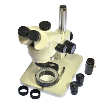 Инспекцията увеличение 7X-45Ч Тринокулярный стереомикроскоп Trinocular Visual + 56 LED Light + окуляр WF10X20 + адаптер C за лабораторна на печатна платка