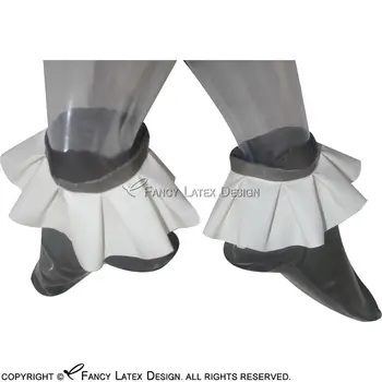Прозрачни черни, с бели секси къса латексови чорапи с къдри отгоре гумени чорапи WZ-0002