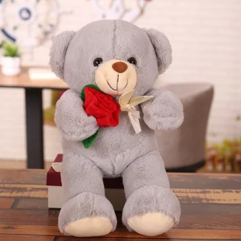 около 25 см карикатура Плюшено мече играчка плюшен прекрасна сива мечка прегръдка розата е цветето на мека кукла за подарък за рожден ден w2630