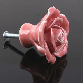 Розовата роза керамични дръжки за шкаф чекмеджето дърпа дръжката баня цвете на дръжка на шкафа