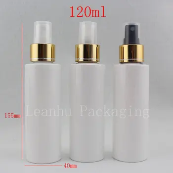120 мл X 40 празна бяла пластмасова козметична бутилка със златен спрей флакони парфюми, 4 грама на спрей помпа, контейнер, мъгла спрей
