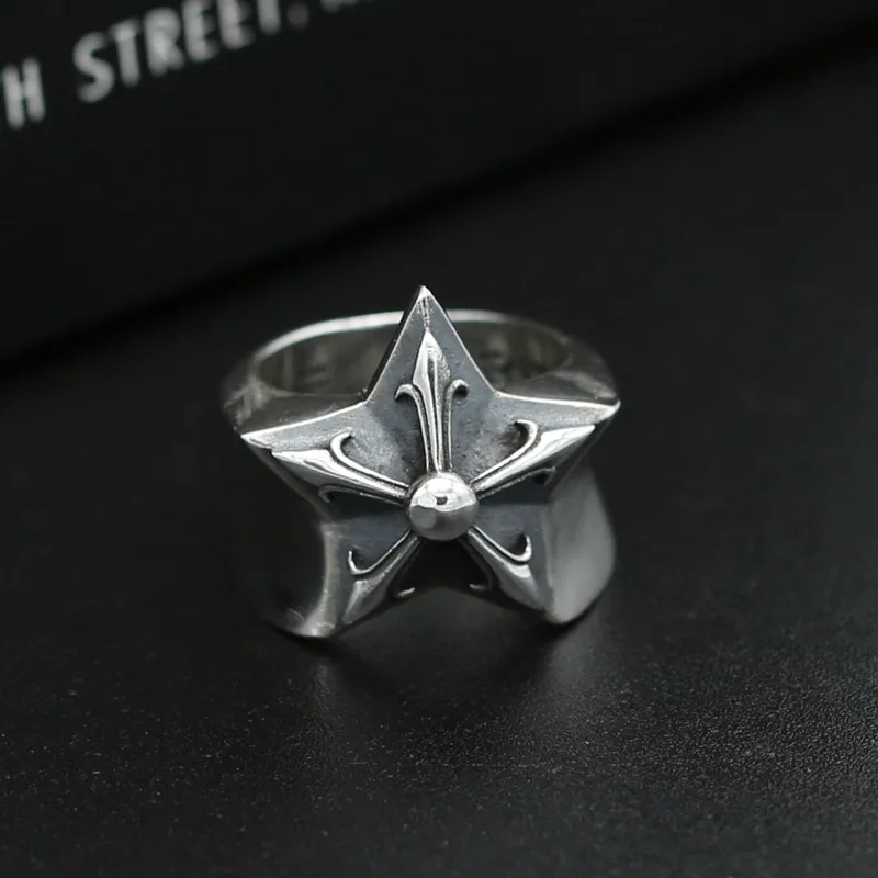 S925 търговия на Едро сребърни бижута co star ретро сребърен пентаграм размер на пръстен нова