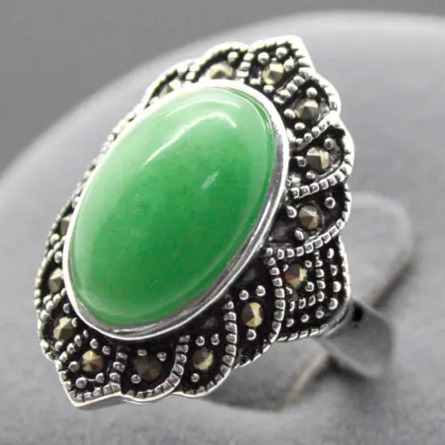 Безплатна доставка модни бижута 17X22mm 925 сребро натурален зелен пръстен размер 7/8/9/10 Коледен подарък 5.29