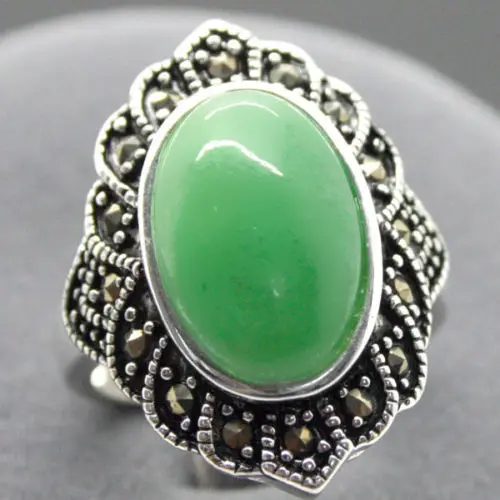 Безплатна доставка модни бижута 17X22mm 925 сребро натурален зелен пръстен размер 7/8/9/10 Коледен подарък 5.29
