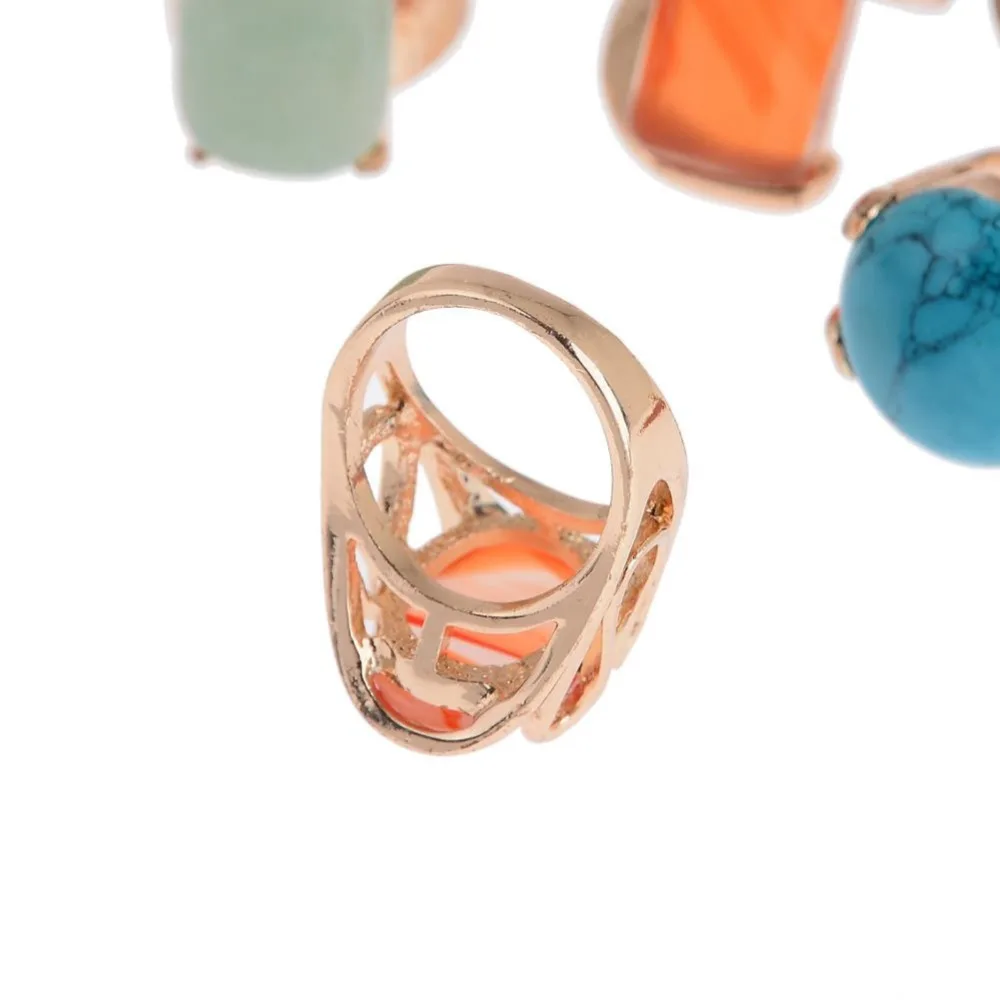5pcs Vintage Fashion Party Wholesale пръстени, бижута цветен камък сребърен цвят пръстен от неръждаема стомана за жени, бижута