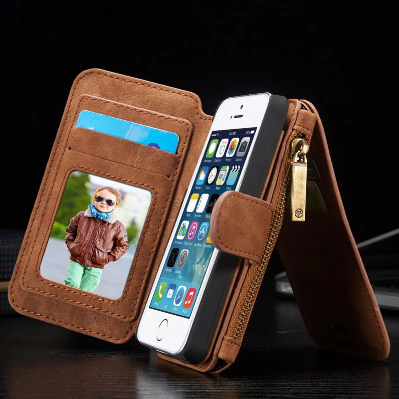 Естествена кожа за мобилен телефон, портфейл Чанта калъф за Apple iPhone 5 5s SE 7 6 6s Plus луксозен светкавица флип мобилен телефон чанта Корпуса