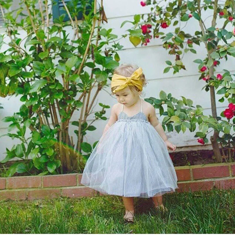 2017 нова рокля на принцеса лятна мода бебешка рокля вечерна рокля на момиче ивица на марлевое рокля на детски дрехи