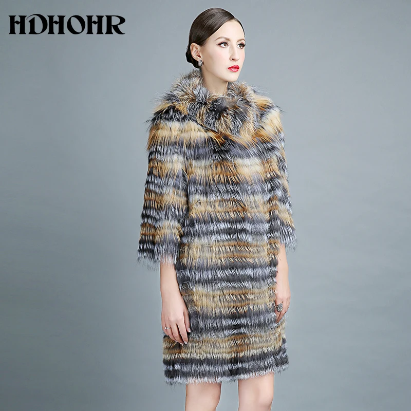 HDHOHR 2018 натурална чернобурка палто, Зимни ежедневни физически палто за жени естествена Лисица палто, дълга горна дреха яке