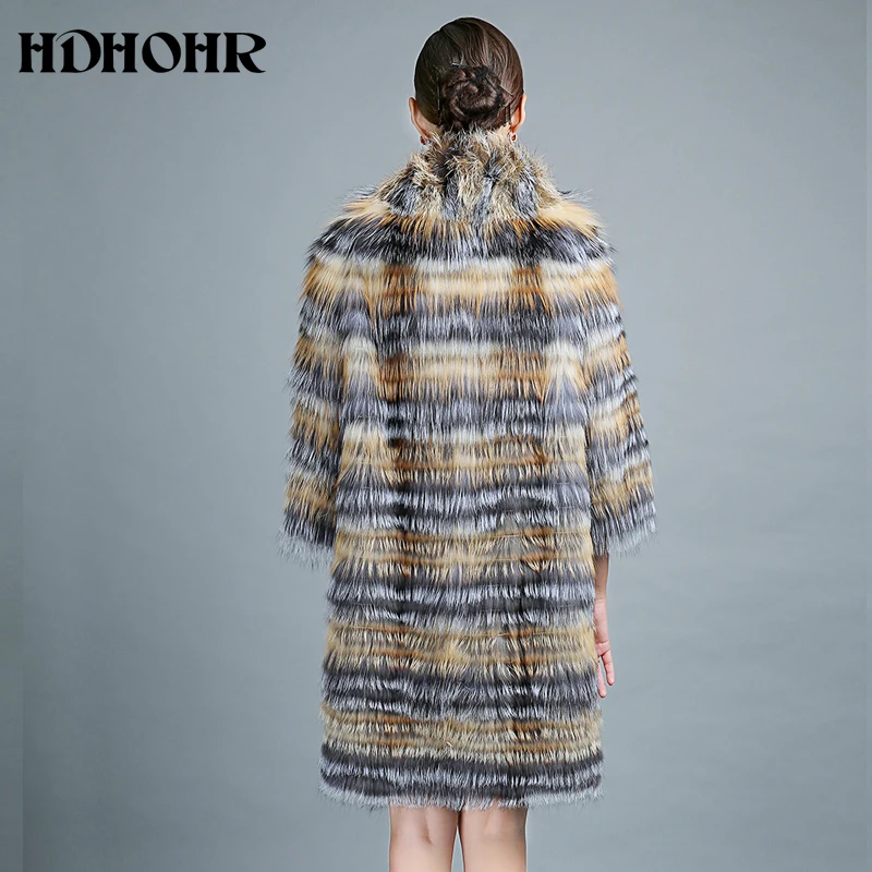 HDHOHR 2018 натурална чернобурка палто, Зимни ежедневни физически палто за жени естествена Лисица палто, дълга горна дреха яке