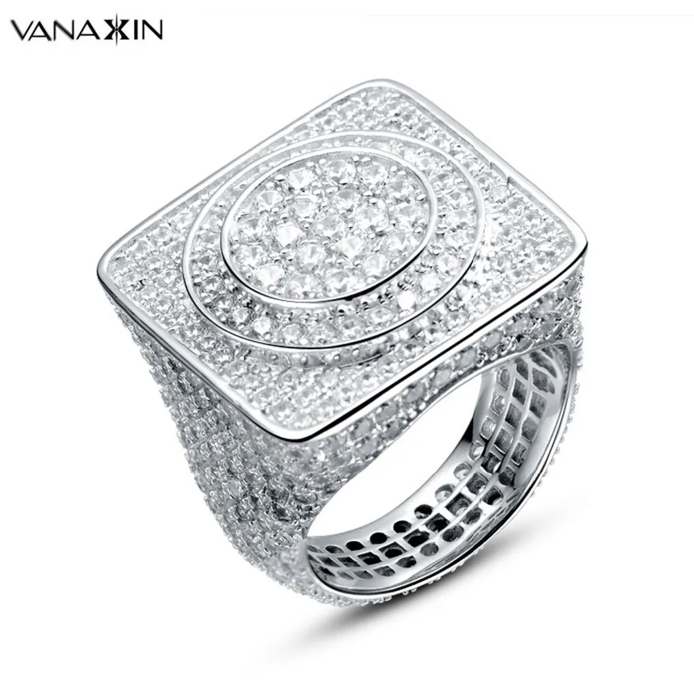 VANAXIN сребро 925 CZ пръстен за мъже старинни бижута на Crystal Анел Masculino Joias годежни пръстени Bague Homme