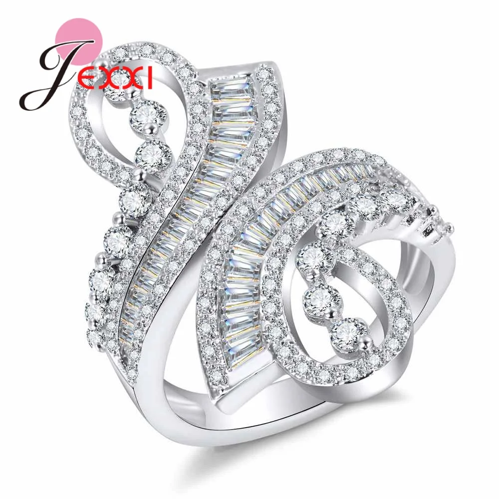 JEXXI нов прием на 2017 уникален бял кубичен Циркон бижута нежни женски годежни пръстени истинско сребро 925 проба женски Bague