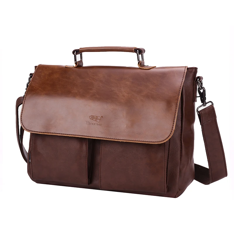 Три кутии Brand кожени мъжки чанти, бизнес Crossbody Чанта-Vintage Top Layer Leather Shoulder Bag мъжка чанта-месинджър