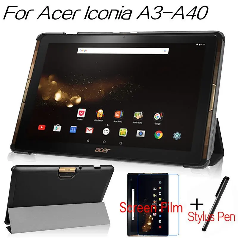 Високо качество на smart-кожен калъф ПУ за Acer Iconia Tab 10 A3-A40 A3 A40/B3 A30 10.1-инчов калъф за таблет+безплатна защита на екрана+дръжка
