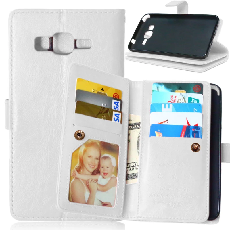 Луксозни 9 слотове за карти портфейл калъф за телефон Samsung Galaxy Grand Prime G530 G530H G531 G531H магнитен флип кожен калъф поставка