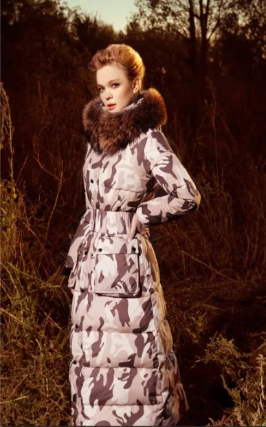 2017 Зима дамска мода военен стил патица надолу по цялата дължина яке естествена кожа hoody дами топла зона армейское палто WD2025