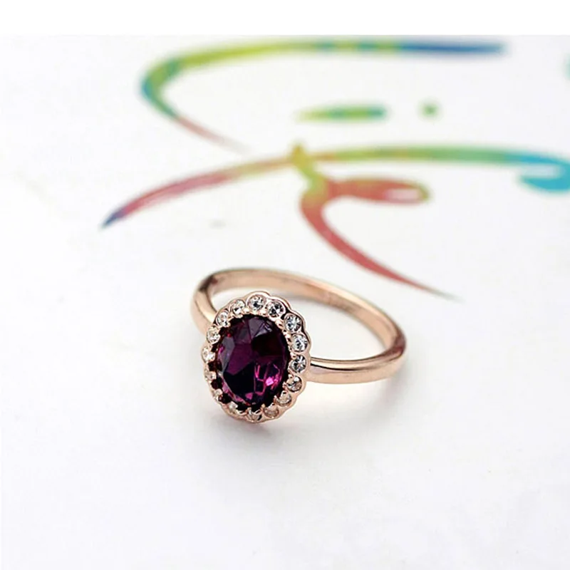 MOONROCY кубичен цирконий бижута от розово злато цвят CZ Crystal пръстени червен зелен виолетов мода за жени спад доставка пръст подарък