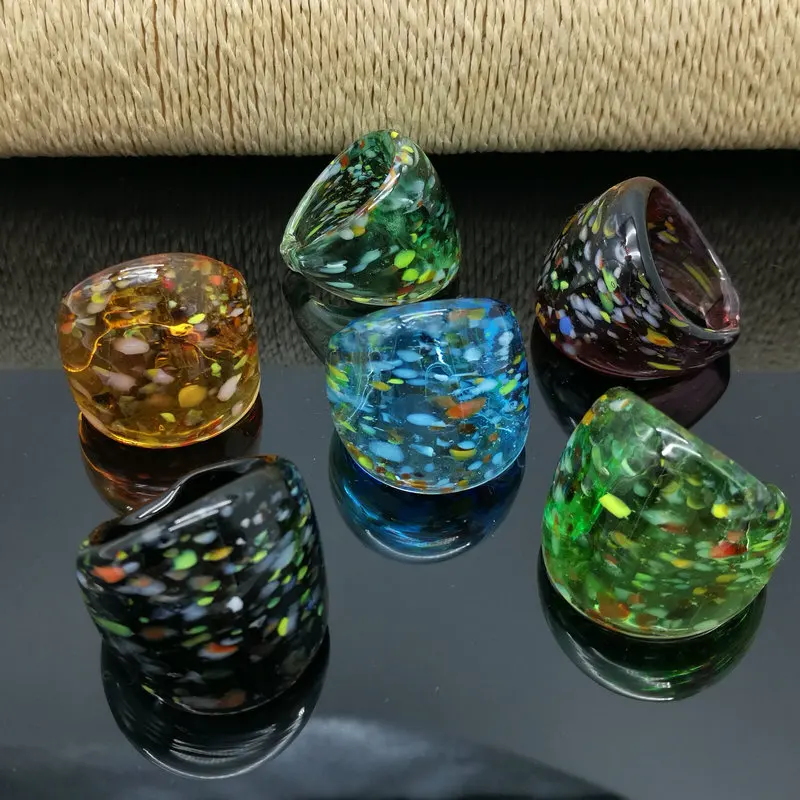 Продажба на едро 18шт се смесват цвят лэмпворк стъкло муранские пръстени 17-19 мм, група пръстен
