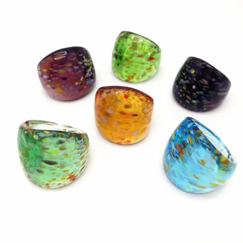 Продажба на едро 18шт се смесват цвят лэмпворк стъкло муранские пръстени 17-19 мм, група пръстен
