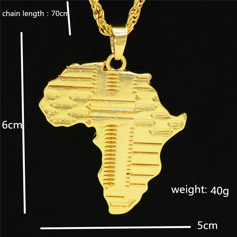 Uodesign марка хип-хоп Африка колие златист цвят висулка и верига Африканска карта подарък за мъже / жени эфиопские бижута модерен