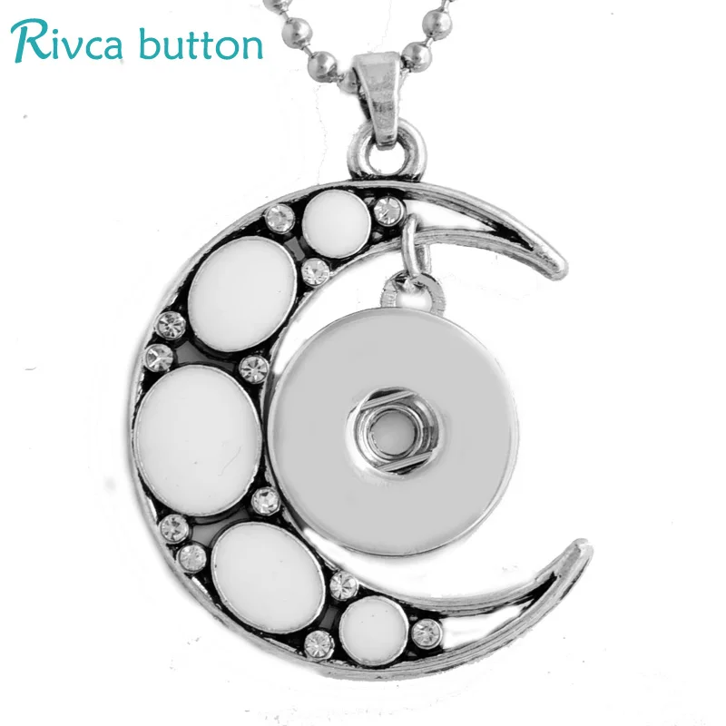 Rivca New Ancient Silver plating Flower Snap Button колиета, висулки с верига от неръждаема стомана за жени, подарък за Рожден Ден P01511
