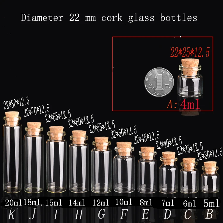 Търговия на едро с 50 бр. / лот 20 мл(22*80*12.5) прозрачни красиви стъклени флакони с дървена запушалка дългият тип стъклен буркан, стъклени бутилки, стъклен буркан
